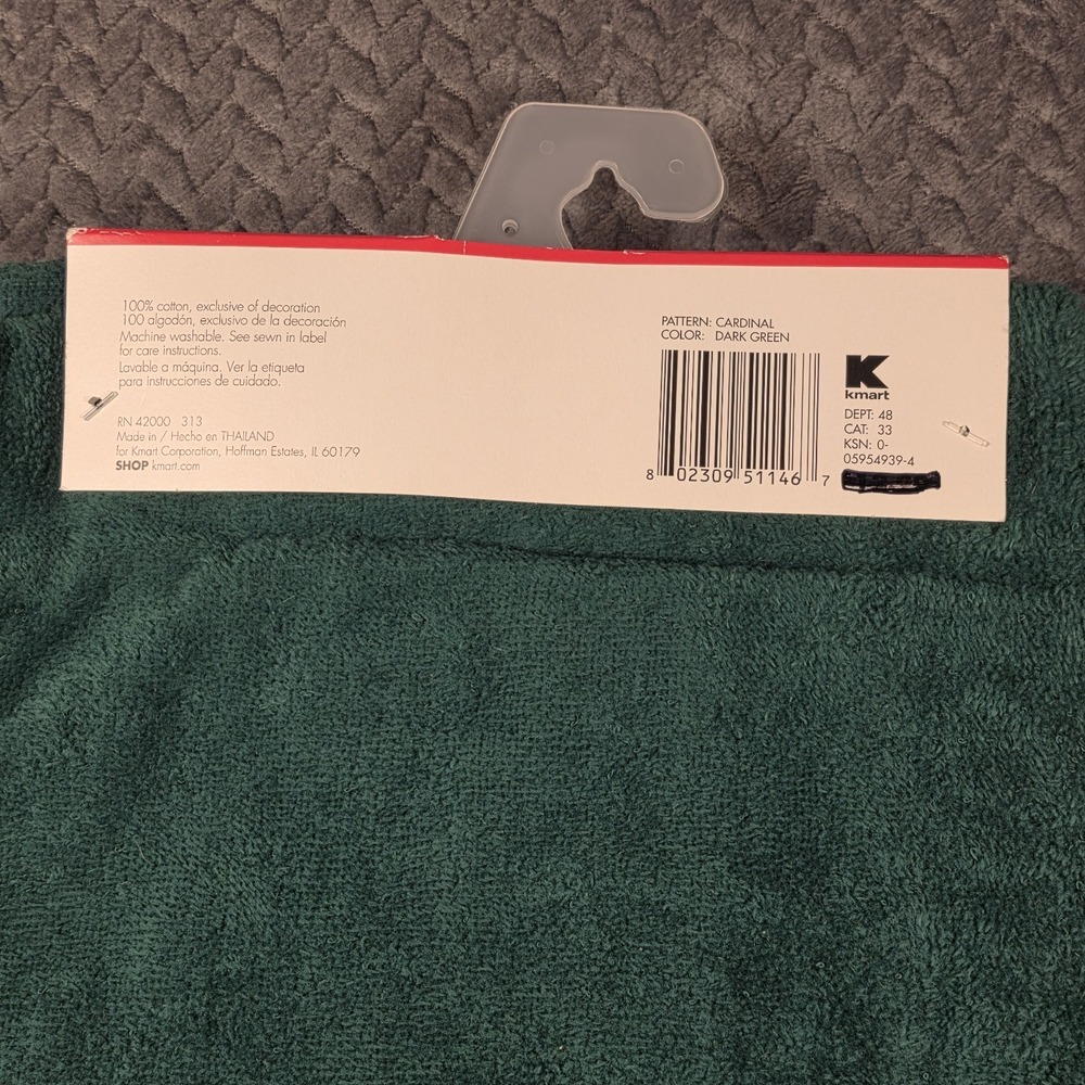 K-Mart Essential Home Christmas Cardinal Bath Towel Set 3 Piece NWT Green - Picture 6 of 11